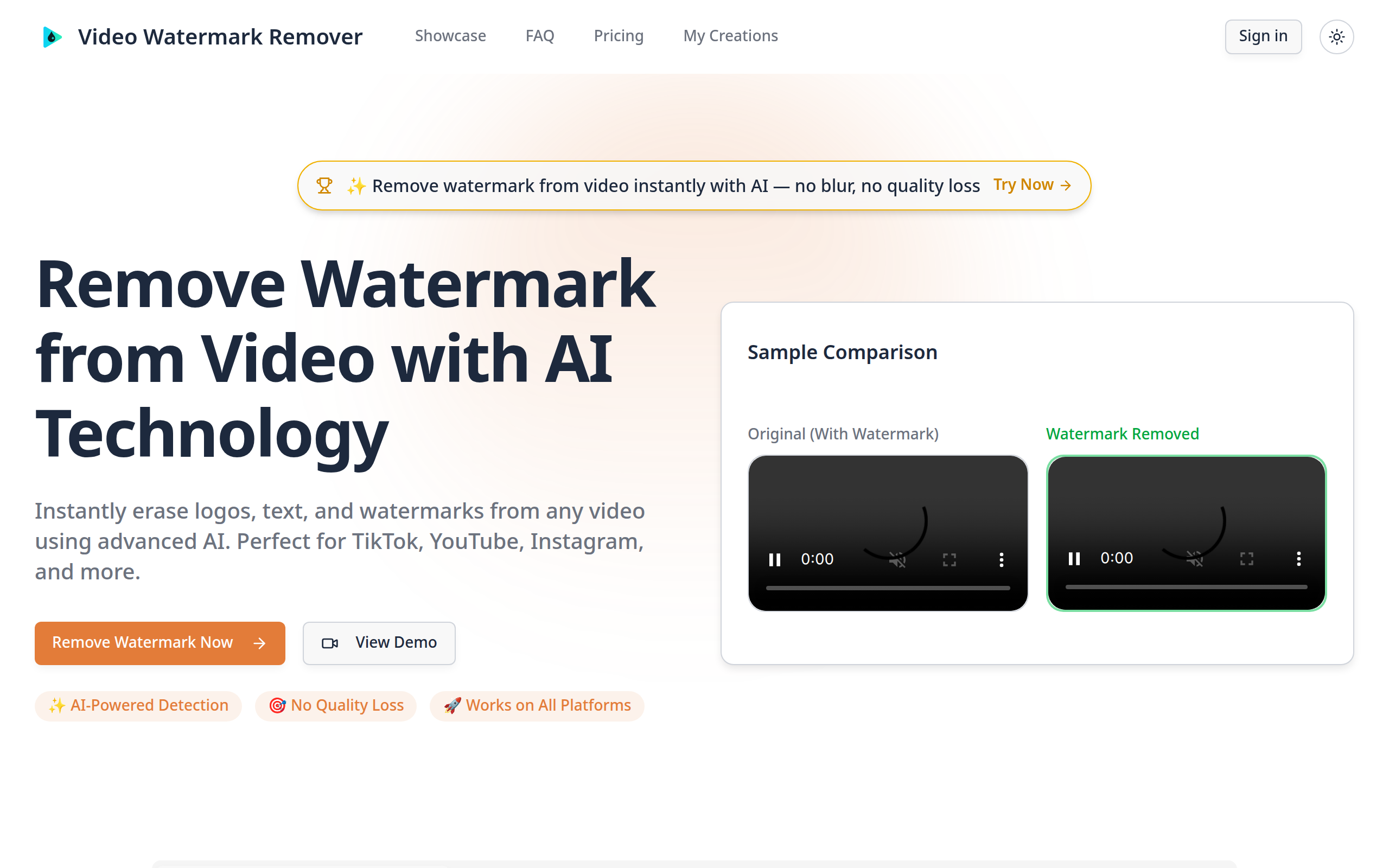 Remove Watermark from Video Online - AI Video Watermark Remover