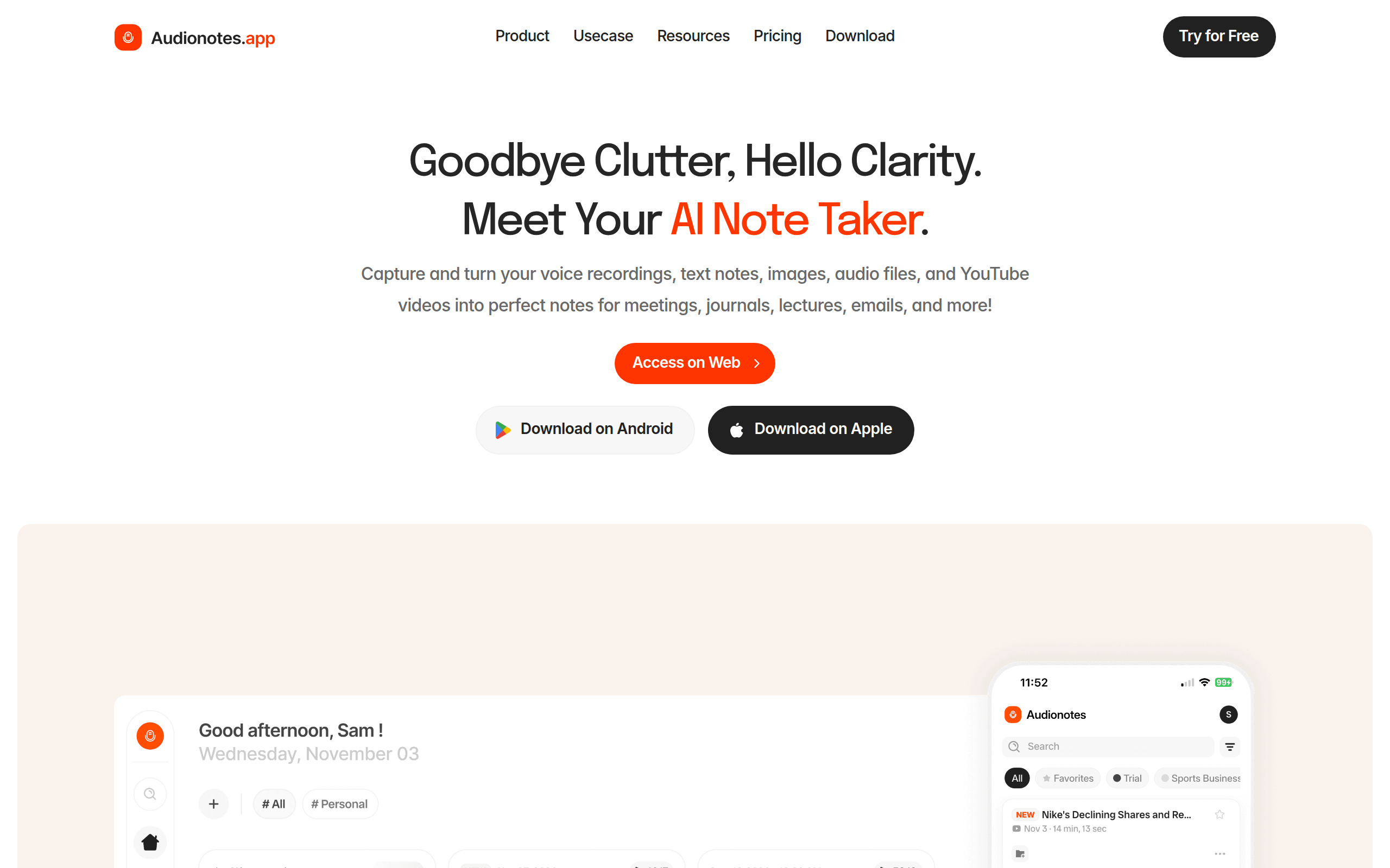 Audionotes: AI Note Taker App &amp; Summarizer | Voice to Notes